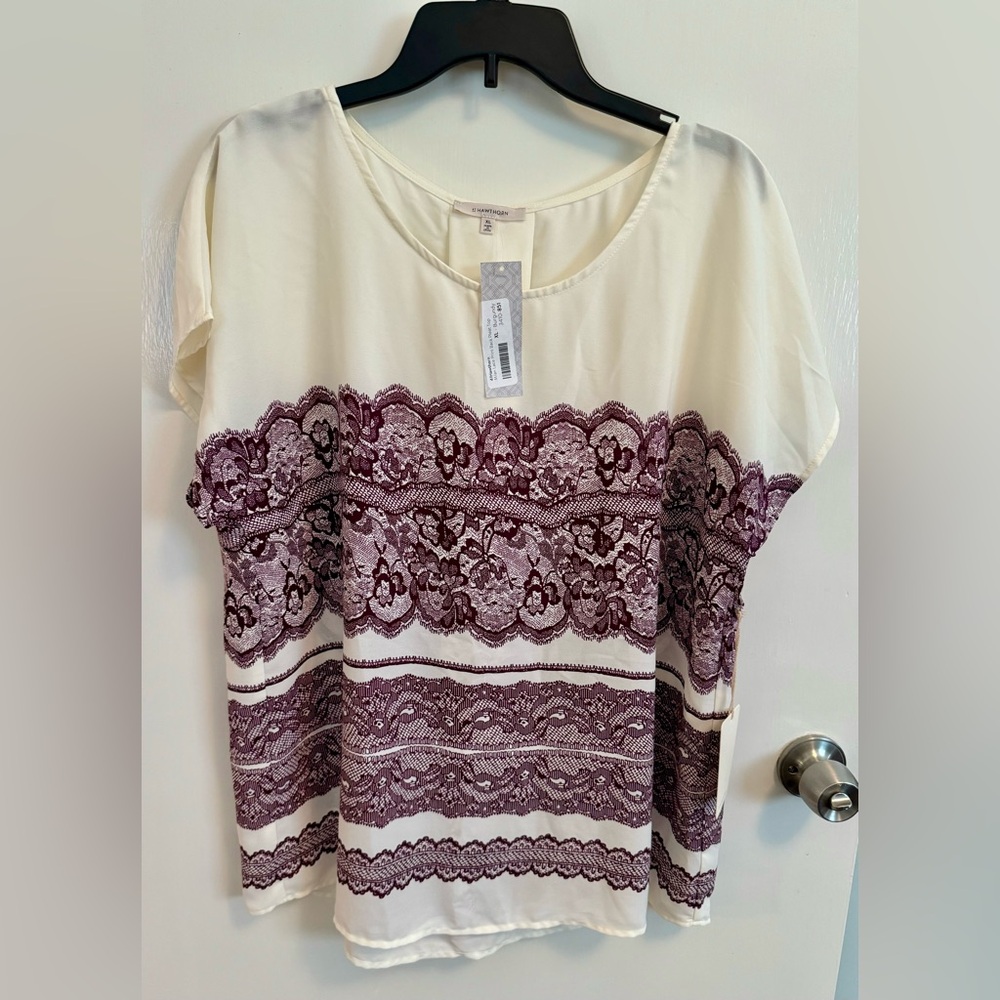 41Hawthorn Milan Lace Print Back Pleat Top XL